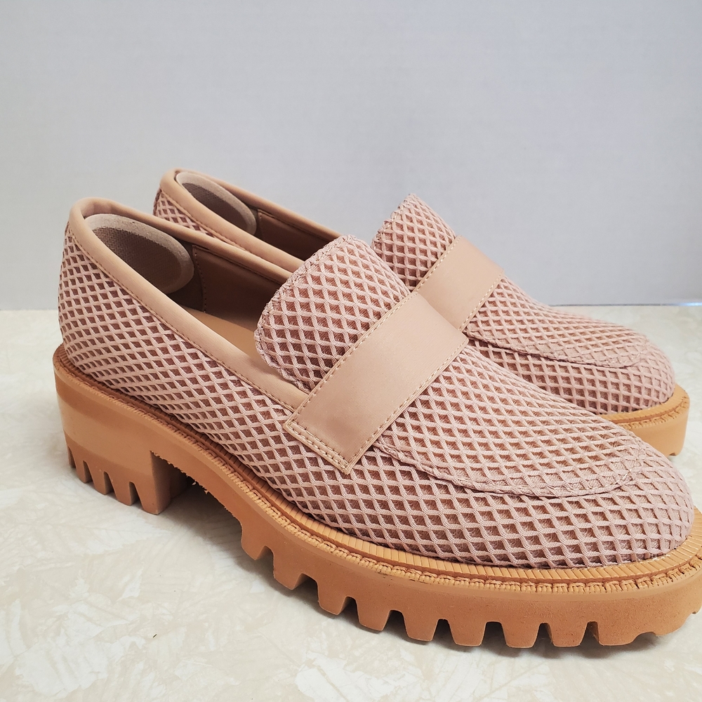 Areosoles Elegant Mesh Loafers in Pink and Tan